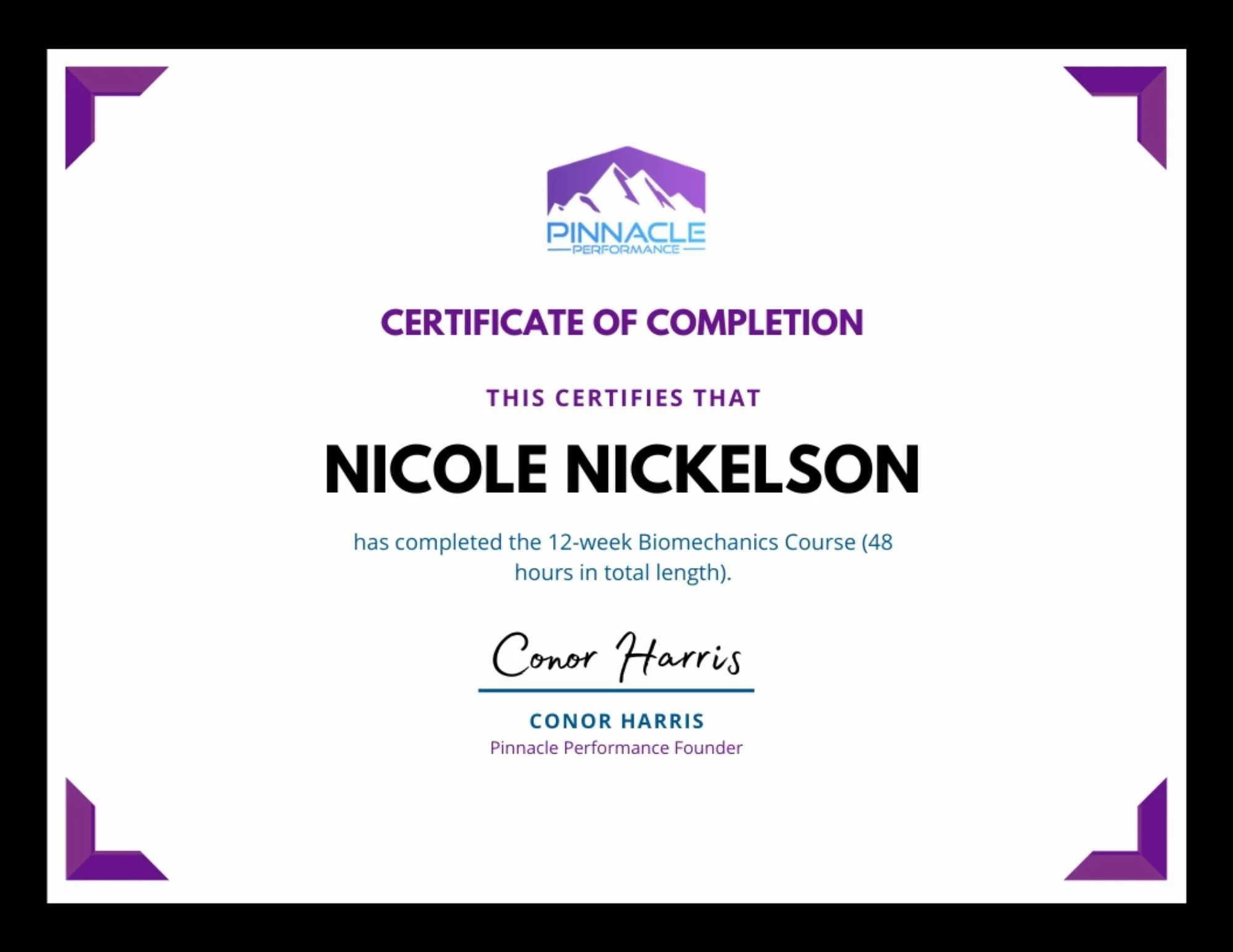 Certified Biomechanics Specialist certificate